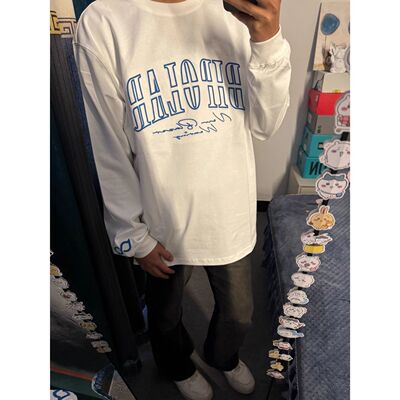 美式复古刺绣oversizeT恤圆领长袖女春秋上衣2026新款小众设计感