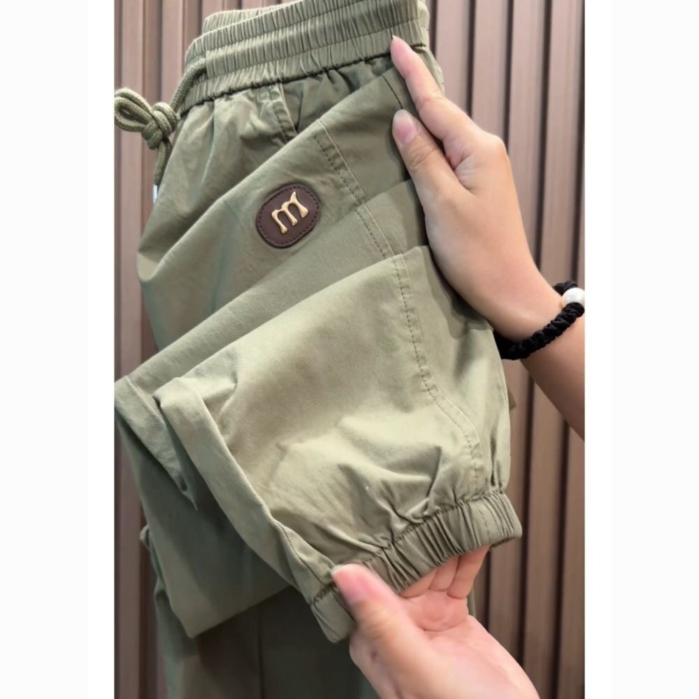 潮流宽松束脚九分运动夏季冰丝薄款休闲裤男士夏天工装款裤子男款