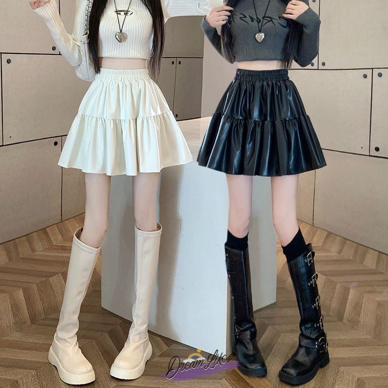 蓬蓬皮裙半身裙女秋冬2025新款PU高腰显瘦气质百搭松紧腰A字短裙