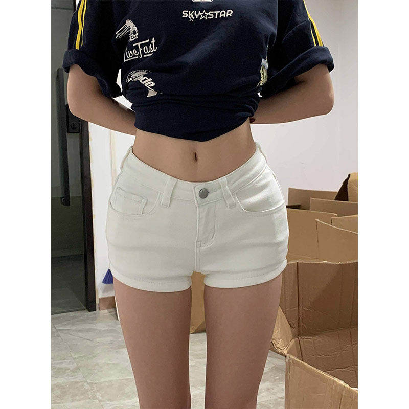 美式辣妹白色性感牛仔超短裤女夏季设计感紧身低腰显瘦包臀热裤子