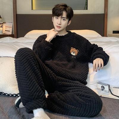 全棉纯棉加绒加厚睡衣男士冬季新款拉链长袖珊瑚绒家居服情侣睡衣