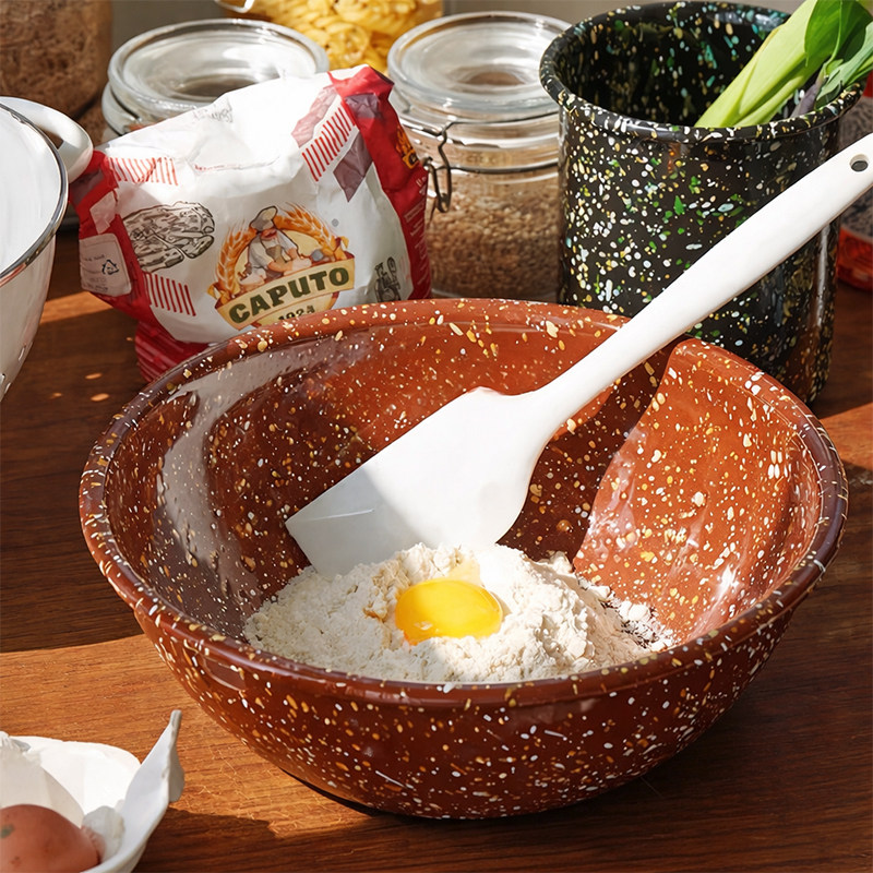 韩国Eding彩色泼墨搪瓷枫叶色大号料理碗料理盆大号水果碗