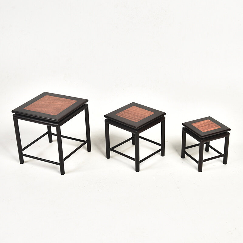 琴书侣大叶紫檀镶缅甸花梨木红木摆件底座托小架子盆景实木正方形