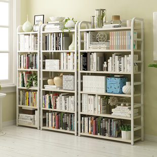 白色简易书架实木收纳置物架子桌面上铁艺多层落地儿童小学生书柜