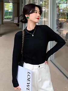 多巴胺打底衫双面磨毛新款女秋冬内搭半高领洋气黑色中领长袖上衣