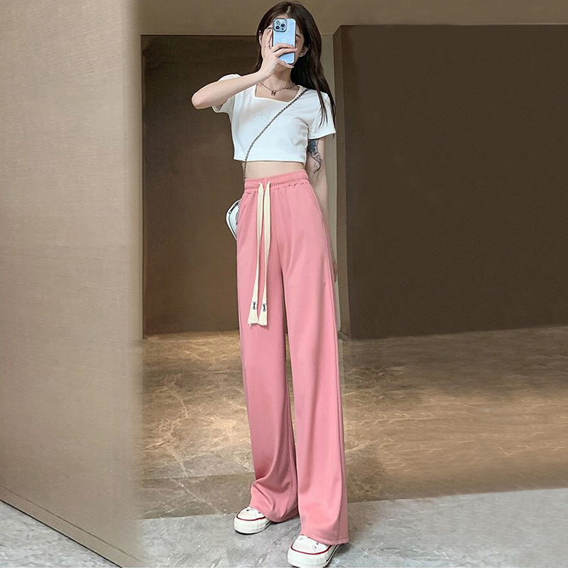 冰丝阔腿裤女夏季薄款2022年新款高腰垂感宽松直筒运动休闲裤