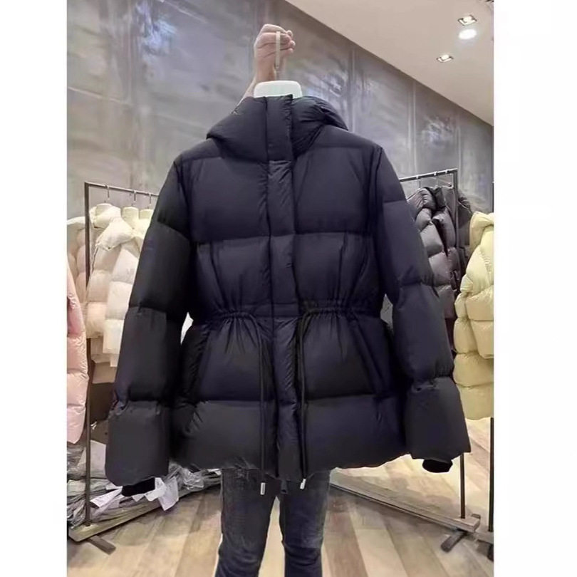 韩版轻奢连帽鹅绒服女中长款2026冬季抽绳收腰加厚气质羽绒服外套
