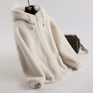 2025新款百分百羊毛冬季连帽羊羔毛皮毛一体羊剪绒大衣女皮草外套