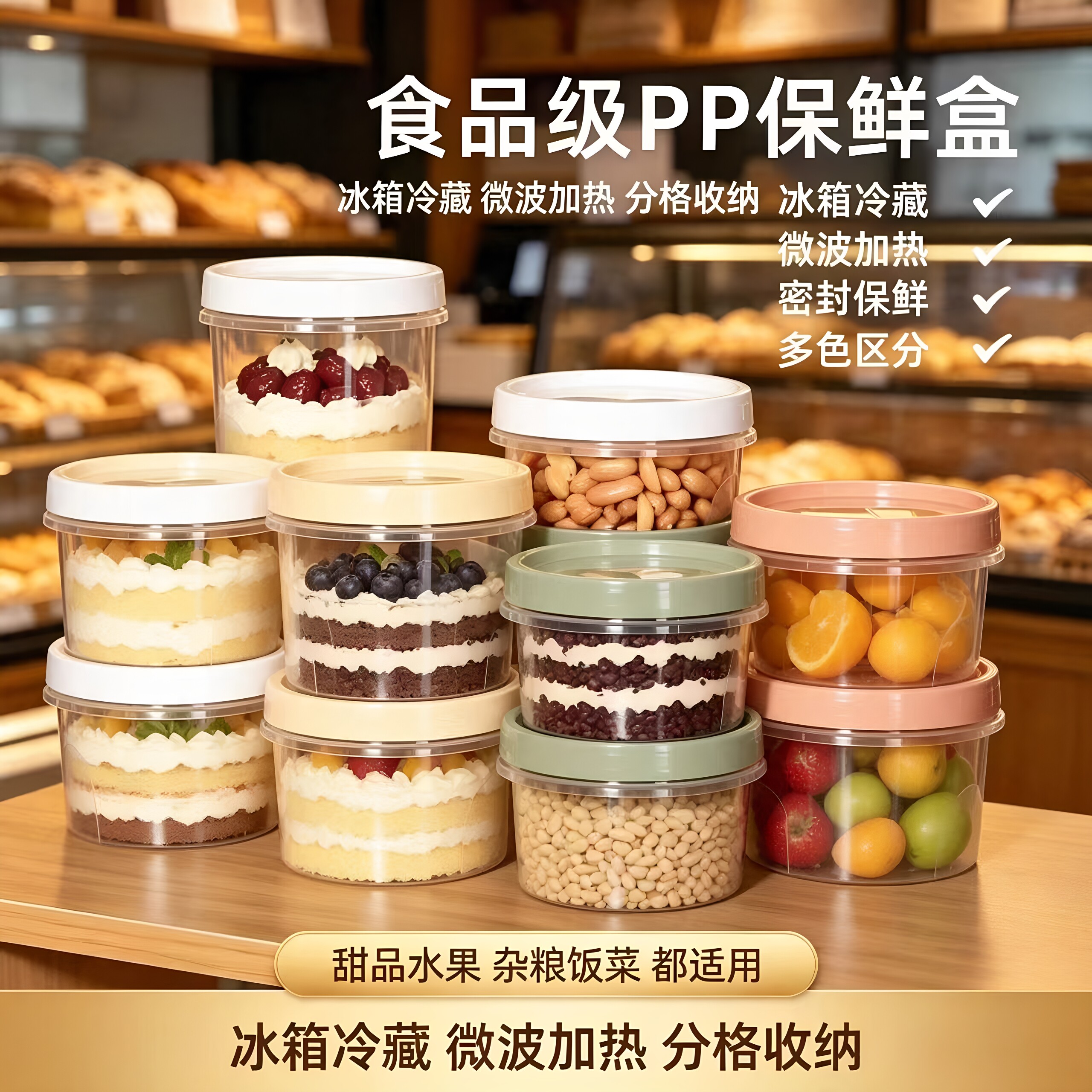 带盖厨房五谷杂粮零食收纳盒食品级塑料糖水甜品打包盒冰箱保鲜盒