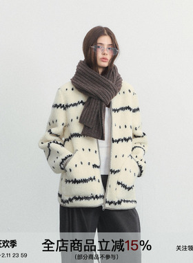 SPEAR YOUTH“花絮倒放”北欧简约拉链上衣波浪点羊羔毛外套秋冬