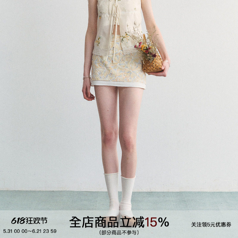 SPEAR YOUTH“想去海边”度假风碎花包臀短裙拼接高腰显瘦半身裙