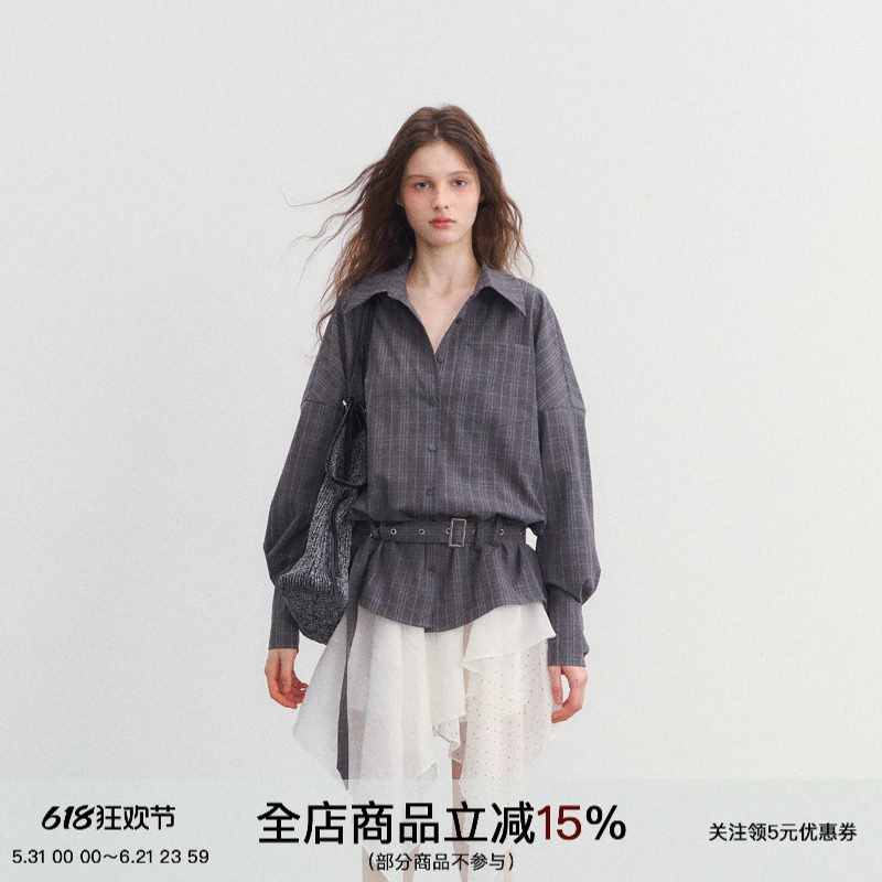 SPEAR YOUTH“情绪独白”肌理感格纹收腰衬衫百搭显瘦上衣外套