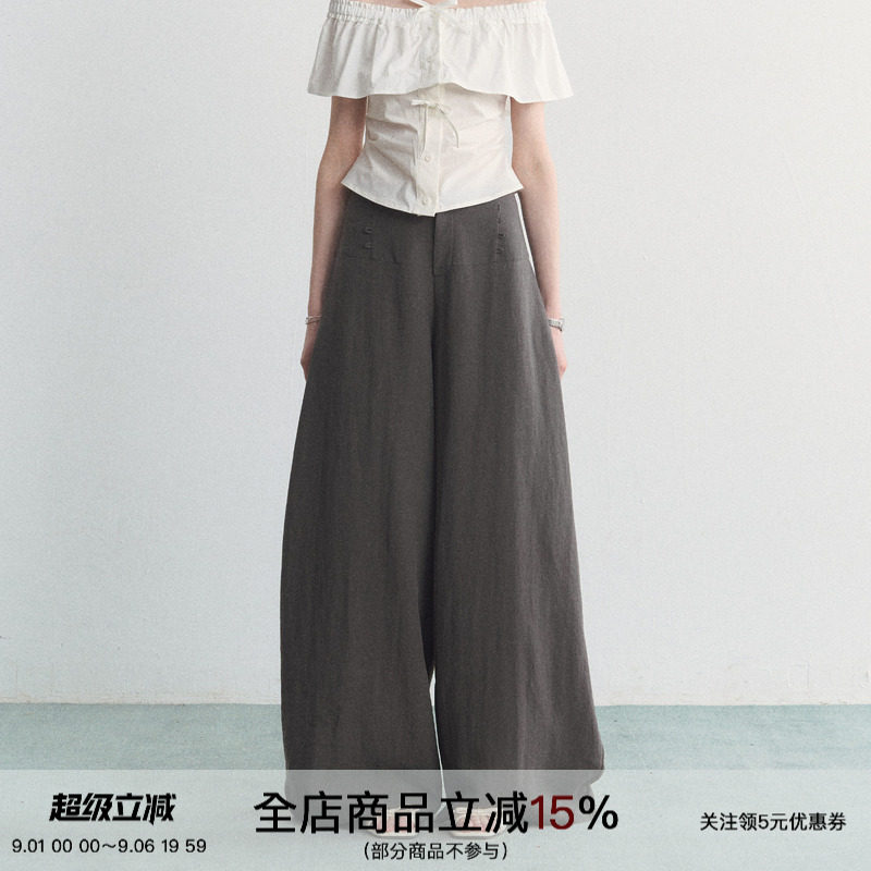 通勤天丝亚麻垂感阔腿休闲裤图片