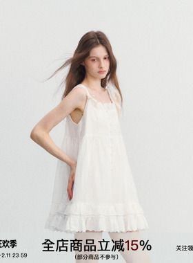 SPEAR YOUTH“花房奇遇”天丝法式白色吊带连衣裙蕾丝拼接短裙