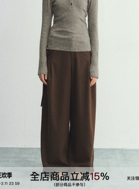 SPEAR YOUTH“都市fit”厚毛呢抽褶系带阔腿裤宽松显瘦垂感直筒裤