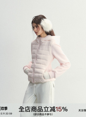 SPEAR YOUTH“济州岛晴空”90白鸭绒针织拼接短款修身排骨羽绒服