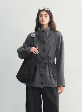 SPEAR YOUTH“灰色罗曼史”羊毛蝙蝠翼大领口多口袋呢料收腰大衣