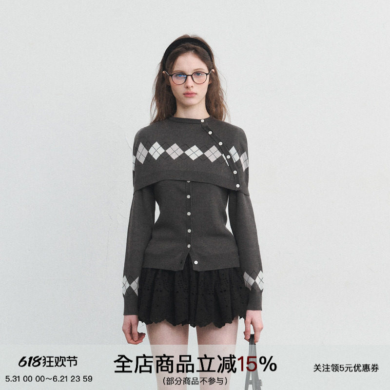 SPEAR YOUTH“格雷小岛”两件套羊毛复古菱格毛衣英伦收腰针织衫