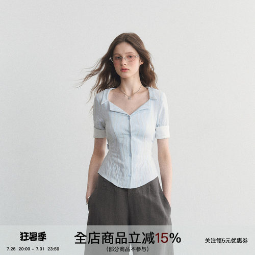 海盐coco条纹收腰短袖T恤衬衫