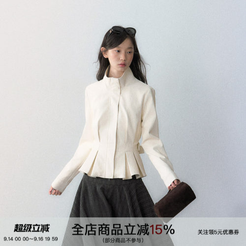 系带PU皮上衣立领短款皮衣外套