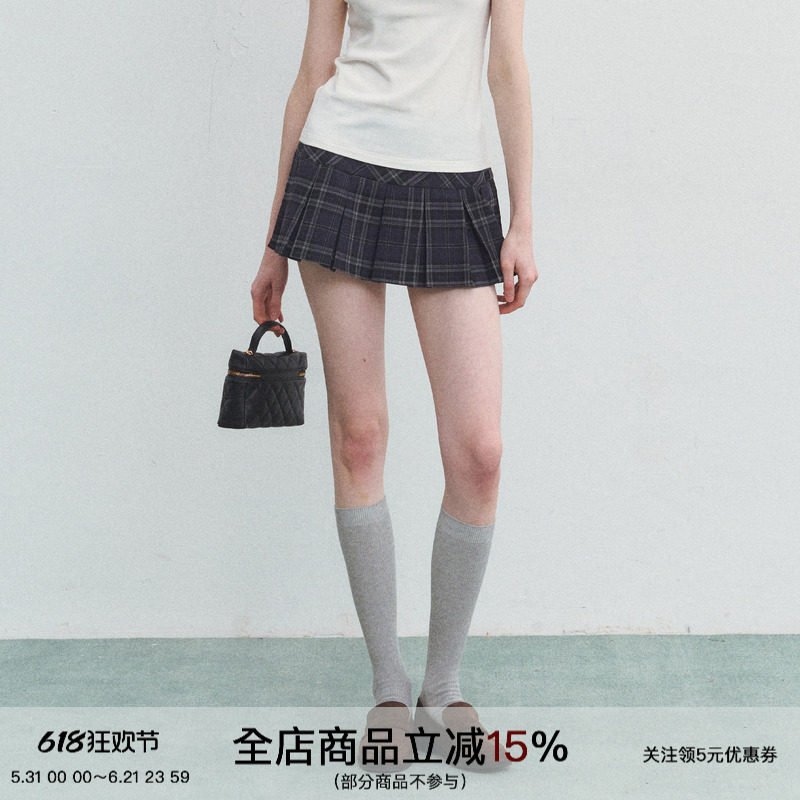 SPEAR YOUTH“英伦学派”复古学院风格纹高腰防走光百褶裙短裙