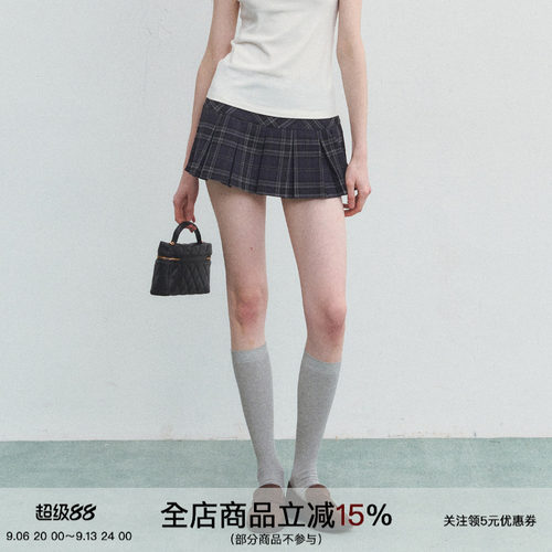 英伦学院风高腰防走光百褶短裙