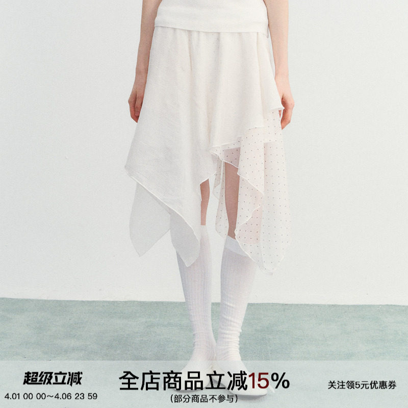 SPEAR YOUTH“沉溺温柔”天丝不规则下摆半身裙波点拼接半裙裙子