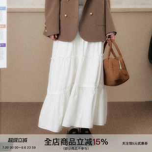 SPEAR 溫柔風(fēng)白色半身裙女顯瘦蛋糕裙A字中長裙 白木明紗 YOUTH
