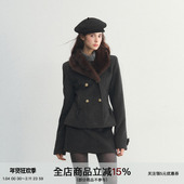 YOUTH old time SPEAR 羊毛毛呢外套可拆卸毛领排扣西装 棉服