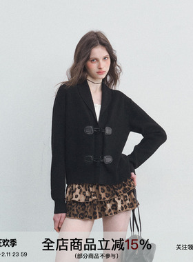 SPEAR YOUTH“初心不改”牛角扣学院风针织衫西装领短款开衫毛衣