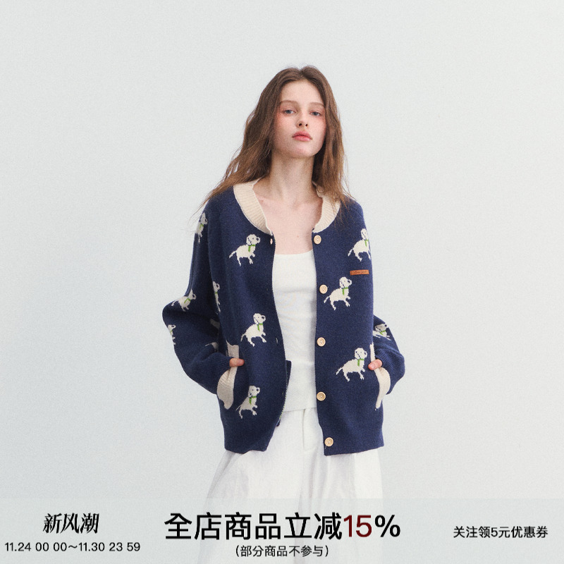 SPEARYOUTH开衫小狗提花针织衫