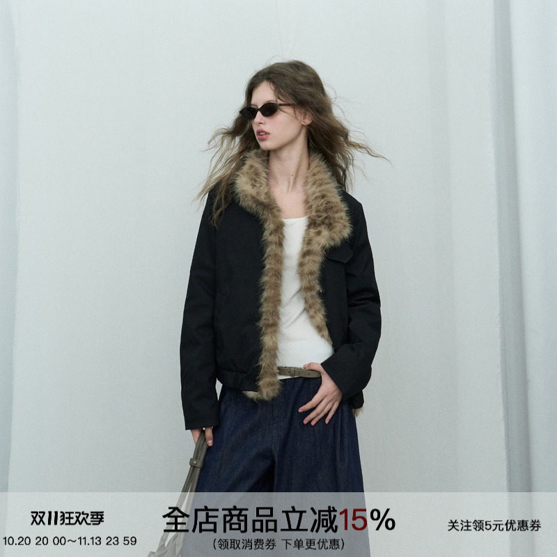 SPEAR YOUTH“美貌野心家”豹纹毛毛拼接上衣外套90白鸭绒羽绒服