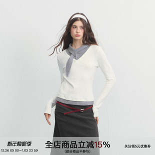 YOUTH 内搭打底衫 细节控 修身 上衣 不规则领结polo长袖 SPEAR