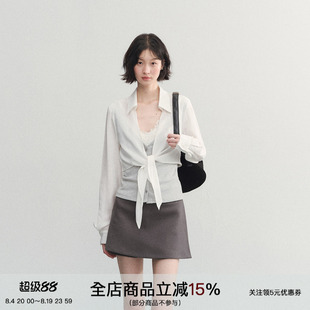 SPEAR YOUTH“呼吸感”天丝假两件绑带收腰长袖衬衫拼接随性上衣