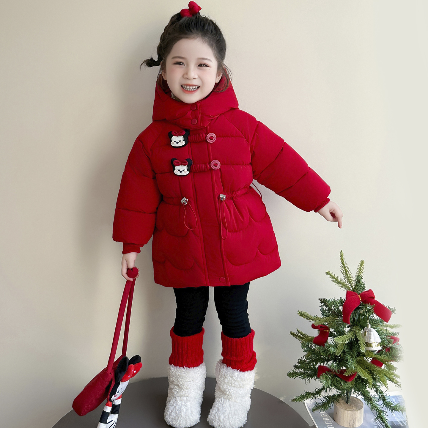 女童冬季加绒加厚中长款棉服