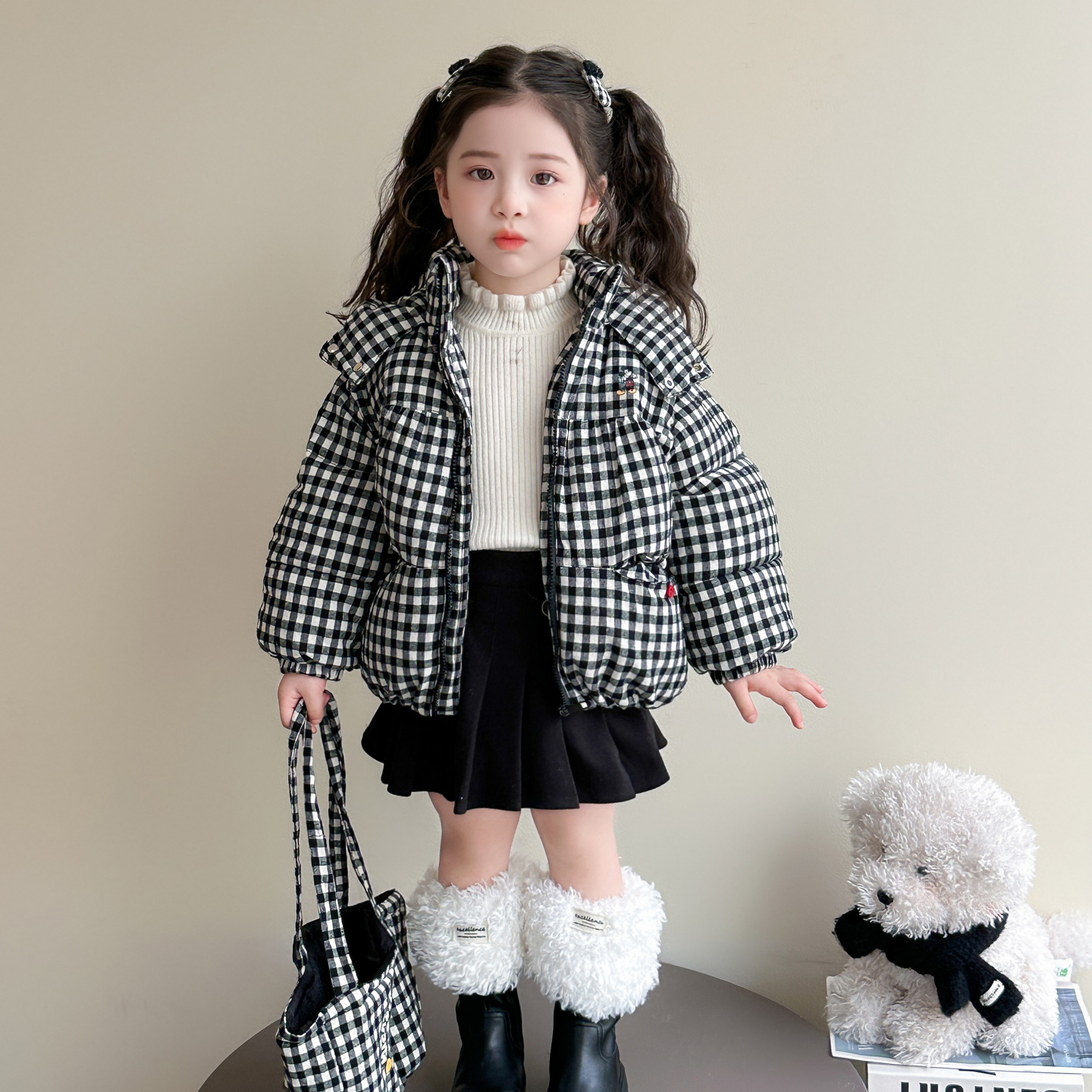 加厚格子棉服冬季女宝宝夹棉外套