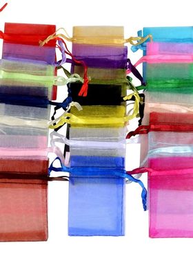 50/100pcs/lot Organza Gift Bag For Jewelry 24 Colors Drawstr