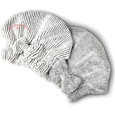 2 Pcs Hair Drying Towels Microfiber Towel Wrap松紧带干发帽