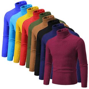 2024 New Men Solid Colour Turtleneck Sweater Black / White /