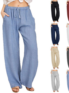 Women 2021 large size loose cotton and linen casual trousers