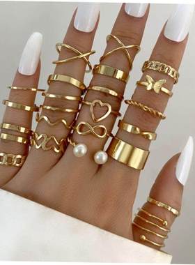 22pcs set New butterfly rings open joint ring set套装戒指女