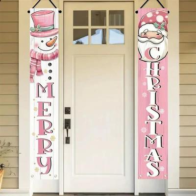 Christmas Pink Couplets Snowman Santa Claus Theme Merry Chri