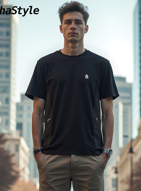 AlphaStyle夏季新款Updike口袋T恤男女情侣美式休闲拼接设计潮牌