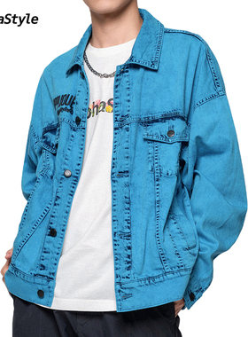 AlphaStyle秋冬雪花洗牛仔外套设计师时装甜酷做旧复古男女情侣款