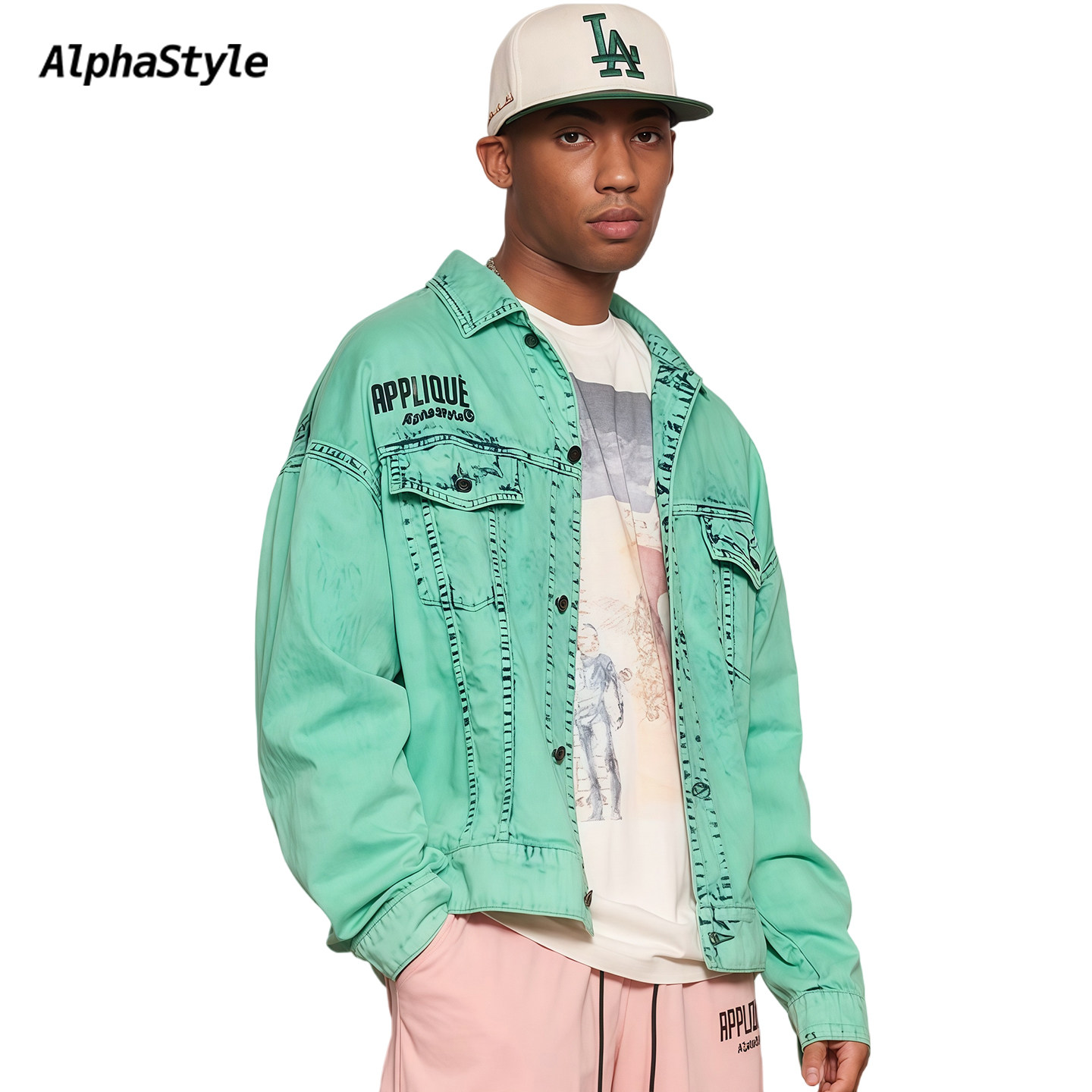 AlphaStyle秋冬雪花牛仔外套男女