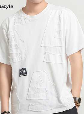 【明星同款】AlphaStyle夏季Nokomis拼字T恤宽松贴布拼接男女情侣