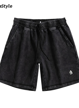 AlphaStyle夏季雪洗做旧休闲短裤纯棉男女款宽松休闲百搭运动潮牌