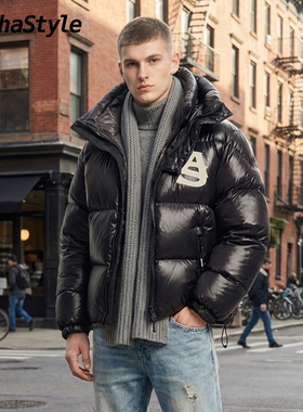 ALPHASTYLE 冬季短款时尚潮牌鹅绒羽绒服保暖外套户外运动百搭
