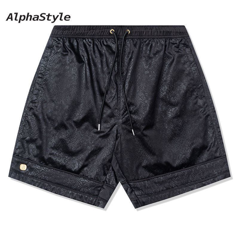 AlphaStyle透气宽松蛇纹印花短裤