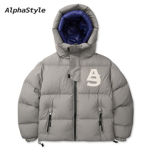 户外双层帽羽绒服外套保暖百搭简约男女款 ALPHASTYLE时尚 休闲冬季